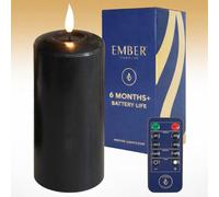 Ember Candles™ Signature Bougie LED noire à piles vacillante 100 % cire véritable, ultra réaliste, sans flamme, design coulé à la main, minuterie de 6 heures pour une utilisation en intérieur sûre