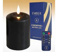 Ember Candles™ Signature Bougie LED noire télécommandée 100 % cire véritable Flamme ultra réaliste, design coulé à la main, alimentée par piles, minuterie de 6 heures pour une utilisation en intérieur