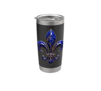 Emblème décoratif héraldique antique fleur de lys bleu Gobelet isotherme en acier inoxydable double paroi