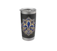 Emblème héraldique français géométrique fleur de lys bleu Gobelet isotherme en acier inoxydable double paroi