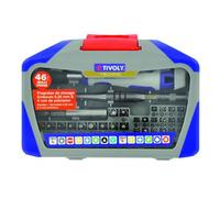Tivoly - Coffret Équipement de Vissage 46 Pièces Multi Usage - 22 Embouts de Précision 4 mm + 19 Embouts Torsion 6,35 mm + Accessoires et Poignées de Vissage - Kit avec Tous les Outils Indispensables