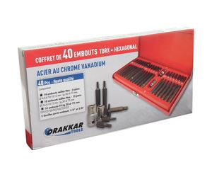 Embout hexagonal 10mm XZN/hexagonal/Torx avec 2 douilles 1/2 et 3/8' porte embout - coffret métallique de 40 pcs DRAKKAR TOOLS - 10751