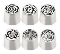 Embouts de douille russes, 6 pièces 6 styles embouts de douille fleur en acier inoxydable, fournitures décoration gâteau faciles à nettoyer pour la cuisine à domicile, accessoires cuiss