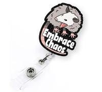 Embrace Chaos Enrouleur de badge rétractable pour infirmière, médecin, travailleurs médicaux et étudiants en soins infirmiers | Porte-badge amusant en forme d'animal possum avec pince crocodile et