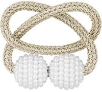 Embrasse magnétique avec perle, beige | 1 pièce Aimants Clips Corde Tissage Attaches Clip Décoratif pour Fenêtre