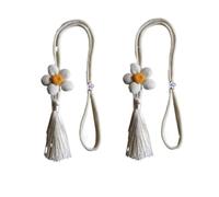 Embrasse Rideaux Lot Embrasses de rideaux floraux tournesol avec glands | 2 supports de rideaux en corde de coton avec breloque en forme de fleur(WHITE)