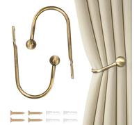 Embrasses de Rideau avec Crochets, Lot de 2 Embrasses en Métal pour Rideaux, Décoratif en Forme de U Monté au Mur avec Vis pour Rideau Fixe ou Éléments Suspendus de Chambre (Doré)