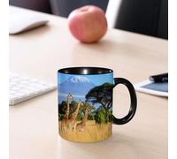 EMCLKS Mug en céramique, 330ml, tasse à thé, tasse cafe, tasse drole, cadeau drole, cadeau homme, mug cafe, Parc national du Kenya, Afrique, faune sauvage, safari nature, girafes en montagne