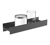 Emco Aura porte-verre/distributeur de savon liquide 853113400 noir mat, verre cristal clair, avec gobelet en verre cristal dépoli