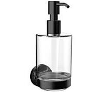 Emco Distributeur de savon liquide rond 432113300 noir, modèle mural, verre cristal clair, pompe en plastique