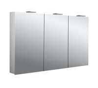 emco flat 2 style armoire à glace lumineuse LED avec 2 lampes à poser, 3 portes, 1200x721x218mm, 979706308
