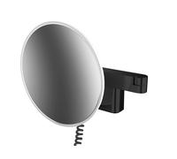 emco LED miroir de rasage et de maqu'illage, modèle mural, bras à double articulation, grossissement 5x, rond, câble spiralé et fiche, 109513340, Couleur: Noir