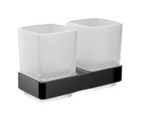 Emco Loft Double Support Mural en Verre avec 2 Verres, élégant Porte-Brosse à Dents en Aluminium et Verre Cristal, Noir Mat et Finition satinée, 18 cm
