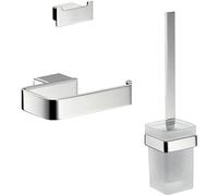 emco LOFT Ensemble d'accessoires de salle de bain, porte-papier toilette, organisateur de brosse WC et double crochet, élégant ensemble de salle de bain mural en métal, chromé