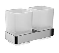 emco LOFT Porte-Brosse à Dents Mural Double Verre élégant et Compact en Aluminium et Verre Cristal, Porte-Brosse à Dents de Haute qualité, chromé satiné