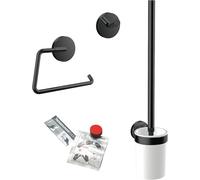emco Lot de 3 Accessoires de Salle de Bain Ronds avec Crochets pour Serviettes, Porte-Papier, Brosse WC 3 en 1, idéal pour n'importe Quelle Salle de Bain, Noir, Taille Unique, 3