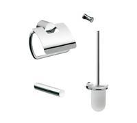 Emco Rondo Lot de 2 WC chromés avec porte-papier avec couvercle, porte-rouleau de secours, brosse et crochet Chromé