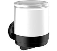 Emco Distributeur de savon liquide monocommande rond 432113301 noir, modèle mural, gobelet à enfiler verre cristal satiné