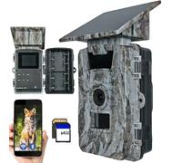EMEBAY Caméra de Chasse Solaire avec Carte SD 64Go, 4K 60MP WiFi Camera | 5200mAh Batterie Rechargeable, Piege Photographique Infrarouge Vision Nocturne, Détection Mouvement, IP66