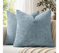 EMEMA Housse de coussin 40 x 40 cm - Bleu gris - Chenille - Coussin | Lot de 2 housses de coussin décoratives avec coussin de canapé, pour lit, canapé et salon