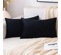 EMEMA Housses de Coussins 30x50 cm en Velours Noir Décoratif 2 Pièces | Canapé Taie d'oreiller Super Lisse Doux Decoration Maison Salon Chambre pour Canapé