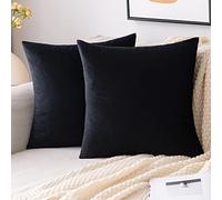 EMEMA Housses de Coussins 45x45 cm en Velours Noir Décoratif 2 Pièces | Canapé Taie d'oreiller Super Lisse Doux Decoration Maison Salon Chambre pour Canapé
