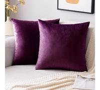 EMEMA Housses de Coussins 50x50 cm en Velours Aubergine Décoratif 2 Pièces | Canapé Taie d'oreiller Super Lisse Doux Decoration Maison Salon Chambre pour Canapé