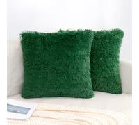 EMEMA Lot de 2 Housse de Coussin Carré Fausse Fourrure Duvet Poils Luxe Super Doux Décoration de Canapé Confortable Moelleux Taie d'oreiller pour Lit Sofa Salon Chambre 45x45cm Vert Foncé
