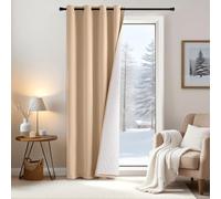EMEMA Rideau Thermique Occultant Beige Double Épaisseur 1x132x260cm | Thermique Anti Froid Coupe Vent Isolation Phonique Intimité Totale Salon Chambre Polyester Résistant Lavable Machine Moderne