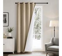 EMEMA Rideau Velours Beige Occultant Thermique à Oeillets 1x100x200cm | Double Couche Isolation Anti Froid Intimité Phonique Salon Chambre Cuisine Perforé Tissu Hivernal Épais Doux