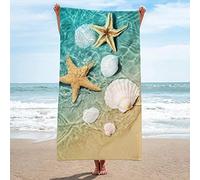 EMENZA Serviettes de Plage 150 x 200 cm, 3D Coquillage Tropical Drap de Plage XXL Microfibre à Séchage Rapide pour Femme Homme, Coton, Serviette de Bain Grande Taille pour Sauna, Piscine, Camping