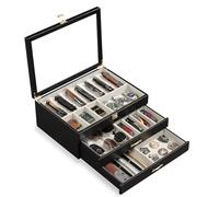 Emfogoo 3 Étages Coffret Poignard, Bois Boîte Présentation Poignard pour 30 à 36 Couteaux de Poche, Grande Vitrine à Couteaux avec Vitre Supérieure en Verre Véritable, pour Collection, Cadeau (Noir)