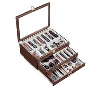 Emfogoo 3 Étages Coffret Poignard, Bois Boîte Présentation Poignard pour 30 à 36 Couteaux de Poche, Grande Vitrine à Couteaux avec Vitre Supérieure en Verre Véritable, pour Collection, Cadeau (Noyer)