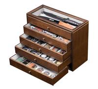 Emfogoo 5 Étages Présentoir à Couteaux, Grande Vitrine à Couteaux pour Plusieurs Couteauxs Pliants, Vertical Coffret Poignard avec Tiroir, Support à Couteauxs en Bois pour Collections, Cadeau (Noyer)