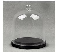 EMH Cloche de présentation dôme en verre avec bouton et socle en bois noir 11,5 x 10 cm