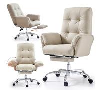 EMIAH Chaise de Bureau avec Accoudoirs Rabattables, Criss Cross Chaise avec Repose-Pieds, Fauteuil de Bureau Ergonomique, Chaise de Maquillage Inclinable, Chaise d'ordinateur en Cuir PU (Beige)
