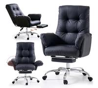 EMIAH Chaise de Bureau avec Accoudoirs Rabattables, Cuir PU, Noir | Criss Cross Chaise avec Repose-Pieds, Fauteuil de Bureau Ergonomique, Chaise de Maquillage Inclinable, Chaise d'ordinateur