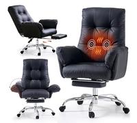 EMIAH Chaise de Bureau avec Chauffante et Massage, Accoudoirs Rabattables | Criss Cross Chaise avec Repose-Pieds, Fauteuil de Bureau Ergonomique,Chaise de Maquillage, Chaise d'ordinateur, Cuir PU, Noir