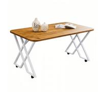 EMIDECO Table Basse rectangulaire Bois Clair métal Blanc Pieds croisés - Table Salon Moderne avec roulettes ou Patins - Table Basse Design contemporaine - Meuble Salon élégant Robuste