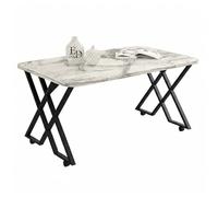 EMIDECO Table Basse rectangulaire marbre Blanc métal Noir Pieds croisés - Table Salon Moderne avec roulettes ou Patins - Table Basse Design contemporaine - Meuble Salon élégant Robuste
