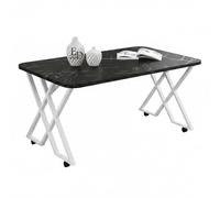 EMIDECO Table Basse rectangulaire marbre Noir métal Blanc Pieds croisés - Table Salon Moderne avec roulettes ou Patins - Table Basse Design contemporaine - Meuble Salon élégant Robuste