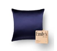 Emily's Pillow - Taie d'oreiller en Pure Soie de Mûrier Biologique - 22 Momme - Qualité Supérieure Grade 6A - Certifiée Oeko-Tex - Bleu Nuit - 65x65 cm