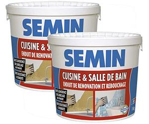 EMIN Enduit de Rebouchage & Rénovation Cuisine et Salle de Bain 1kg - Enduit Prêt à l’Emploi, Haute Adhérence sur Carrelage sans Primaire, Résistant à l’Humidité, Murs Intérieurs - Lot de 2