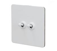 Eminchu Interrupteur à Bascule Mural Panneau en Acier Inoxydable 2 Gangs 2 Voies Bipolaire Parfait pour le Bureau à Domicile Blanc Pur 86x86mm