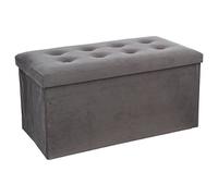 Atmosphera – Banc coffre pliant Lysandre 2 places velours gris 76 cm capitonné