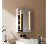 EMKE Armoire de Salle de Bain avec Miroir et Éclairage 40x60cm, Blanc