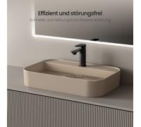 EMKE Céramique lavabo carré en beige mat moderne avec montage de robinet pré-percé idéal pour montage mural ou sur plan 60x40x11cm