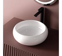 EMKE Design lavabo rond - lavabo à poser en céramique 36 x 36 x 12 cm, blanc, Design our salle de bains et toilettes d'invités