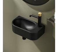 EMKE Lavabo mural d'angle - Petit lavabo rectangulaire à poser en céramique 400 x 215 x 120 mm avec trou pour robinet à droite Noir