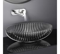 EMKE Lavabo ovale en verre à poser - Lavabo noir transparent 51 x 35 x 15 cm Design de haute qualité pour salle de bains & toilettes d'invités Cuvette